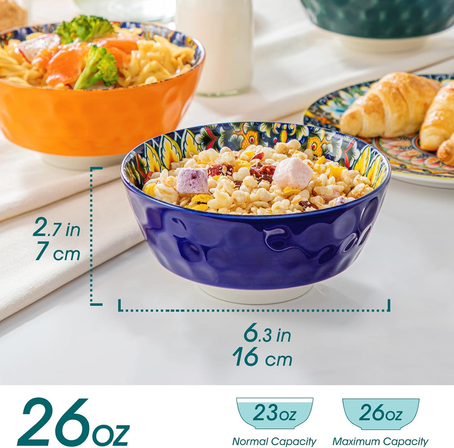 vancasso Juego de 6 cuencos para cereales, cuencos de sopa de cerámica, juego de cuencos corlorful de 26 onzas para cocina, lavavajillas y