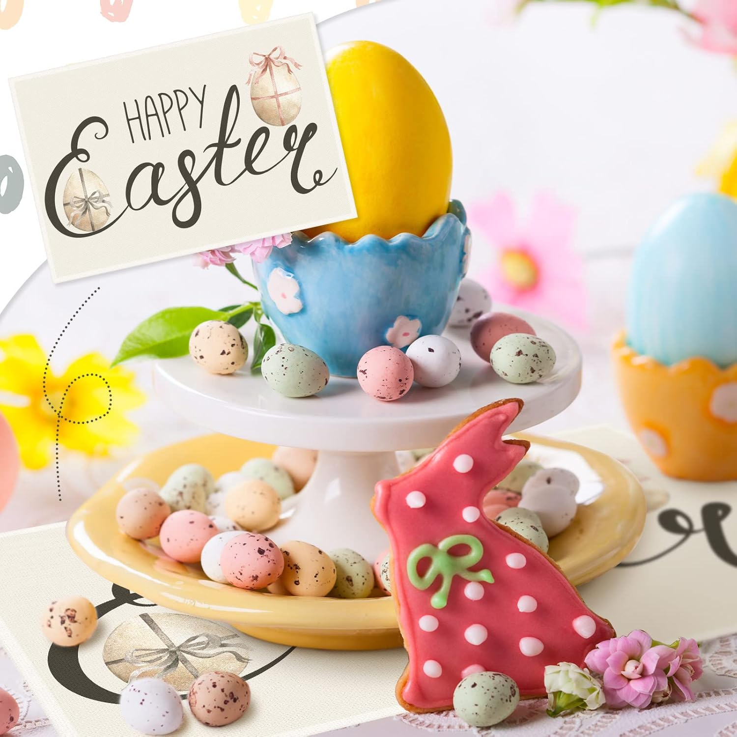 Juego de 4 manteles individuales con diseño de conejo de Pascua, 12 x 18 pulgadas, resistentes al calor, con diseño floral y diseño floral de