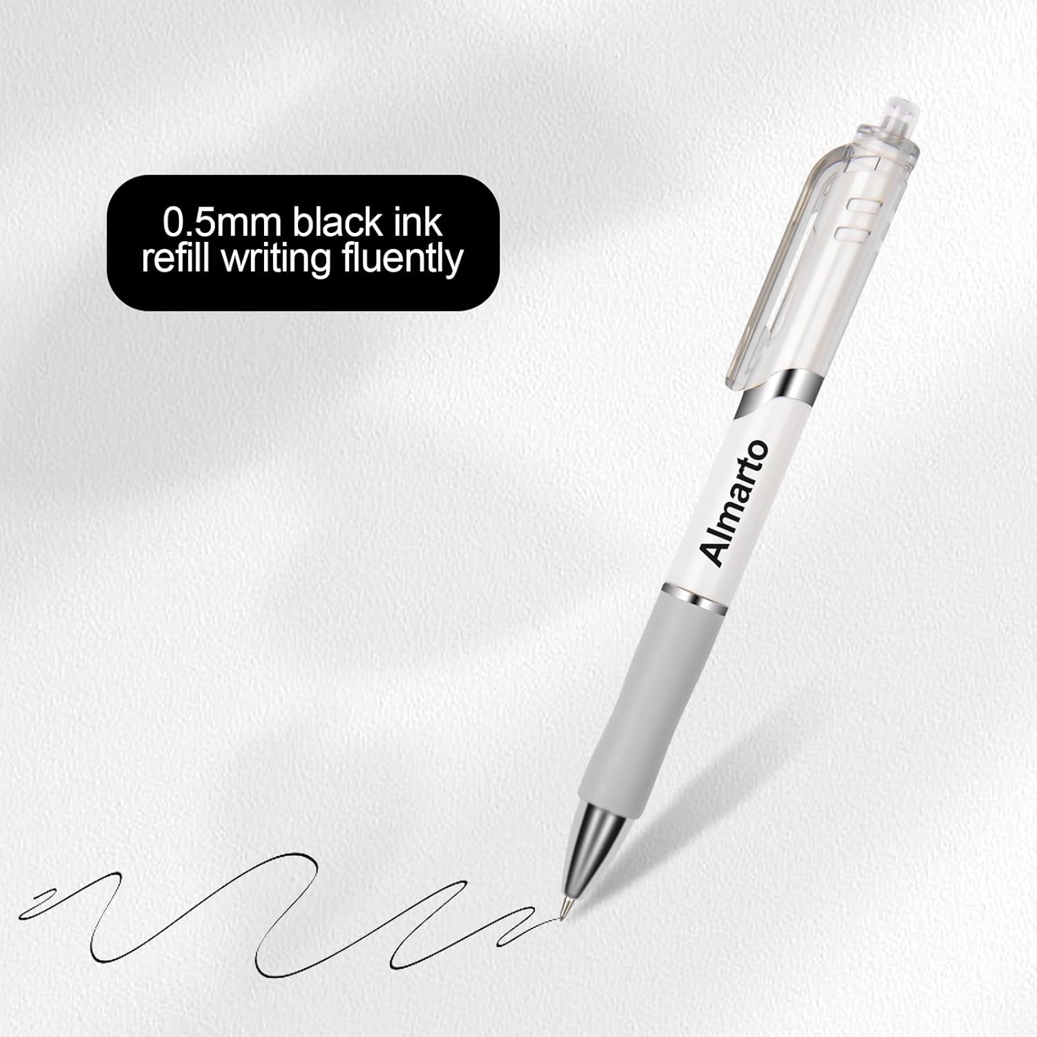 Almarto Bolígrafos de tinta negra, paquete de 5 bolígrafos de gel de 0.020 in, bolígrafos retráctiles, punta fina, bonitos bolígrafos estéticos para