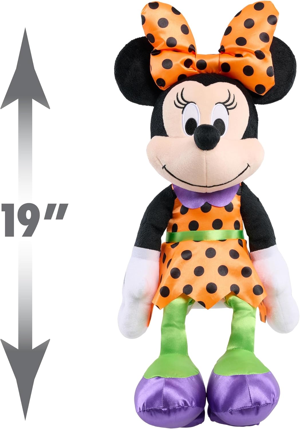 Disney Just Play – Peluche grande de Halloween de 19 pulgadas, Minnie Mouse, vestido de lunares, juguetes para niños de 2 años en adelante