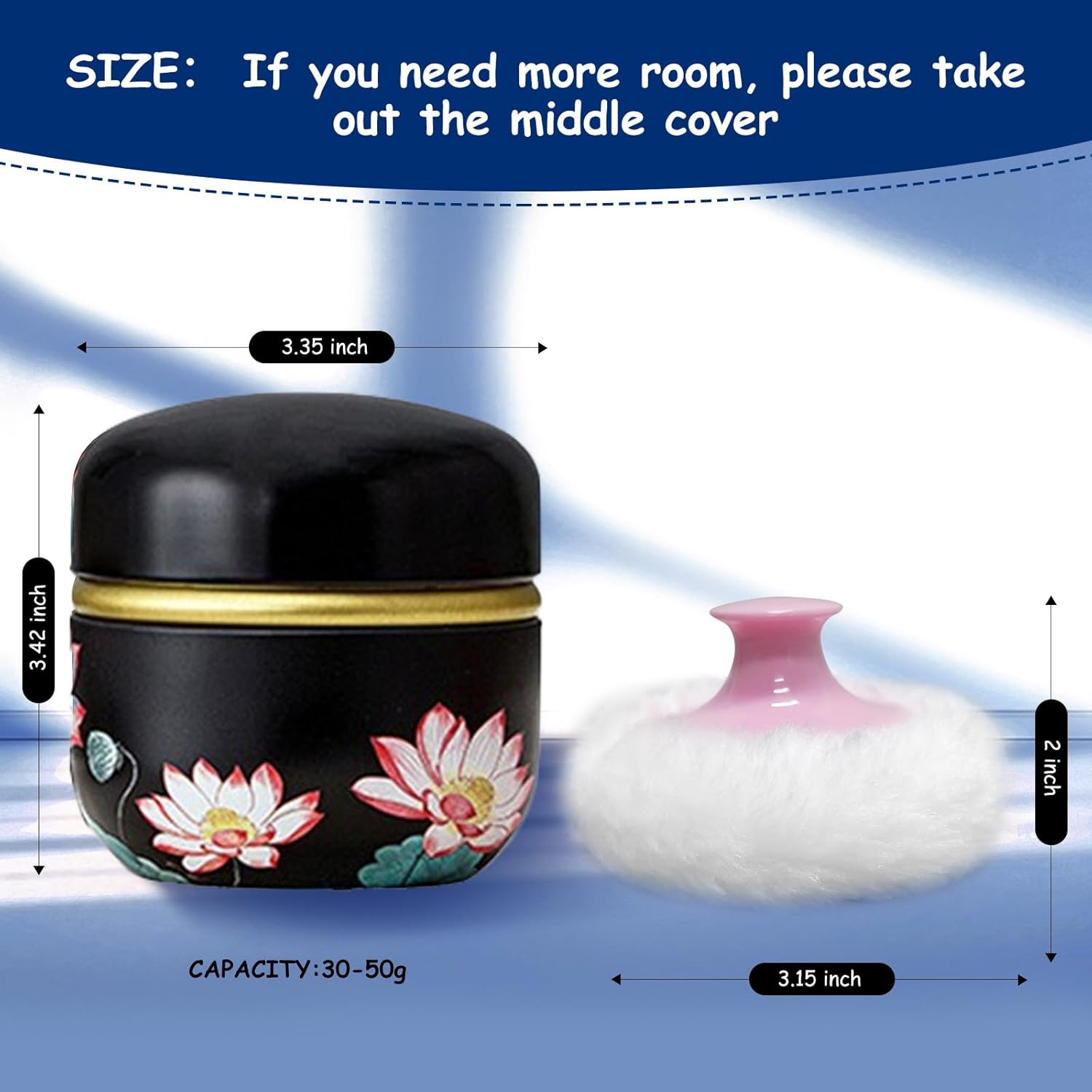 Qopoto Soplo de polvo corporal y recipiente para polvo de polvo, soplo de polvo para mujeres bebé y estuche para polvo para baño y viajes (Lotus)