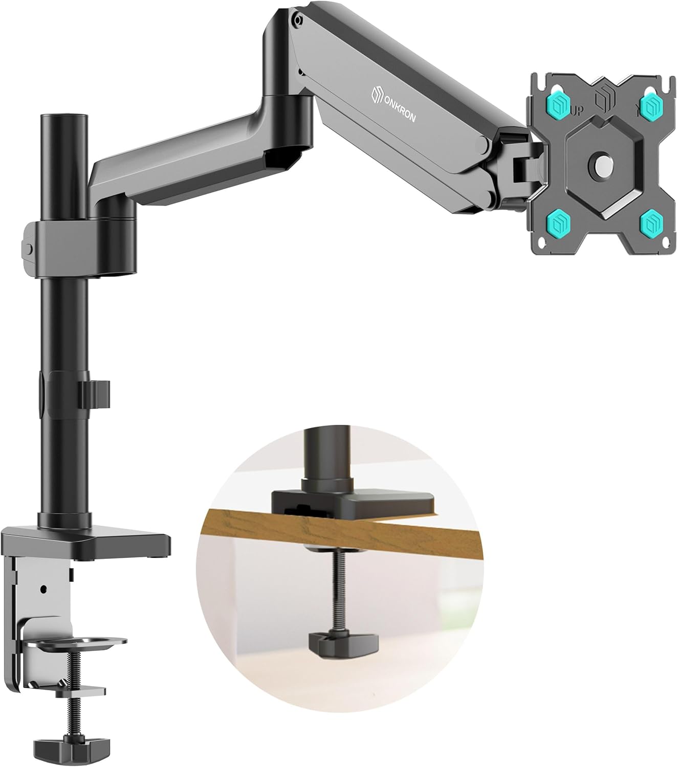 ONKRON Soporte de escritorio con brazo para monitor único para pantallas de 13 a 34 pulgadas de hasta 26.5 libras, brazo vertical para monitor con