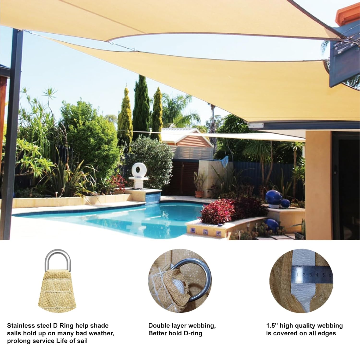 ABCCANOPY Toldo tipo vela de 10 x 13 pies con bloqueo UV para patio, terraza, patio trasero (arena)