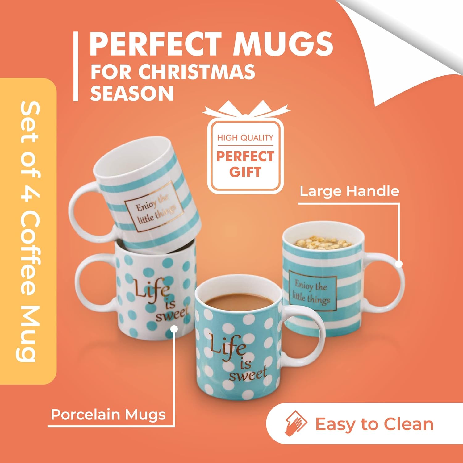 Bruntmor Juego de 4 tazas de café de 11 onzas, 18 onzas, juego de tazas de café grandes de porcelana de colores degradados, apilables, el mejor