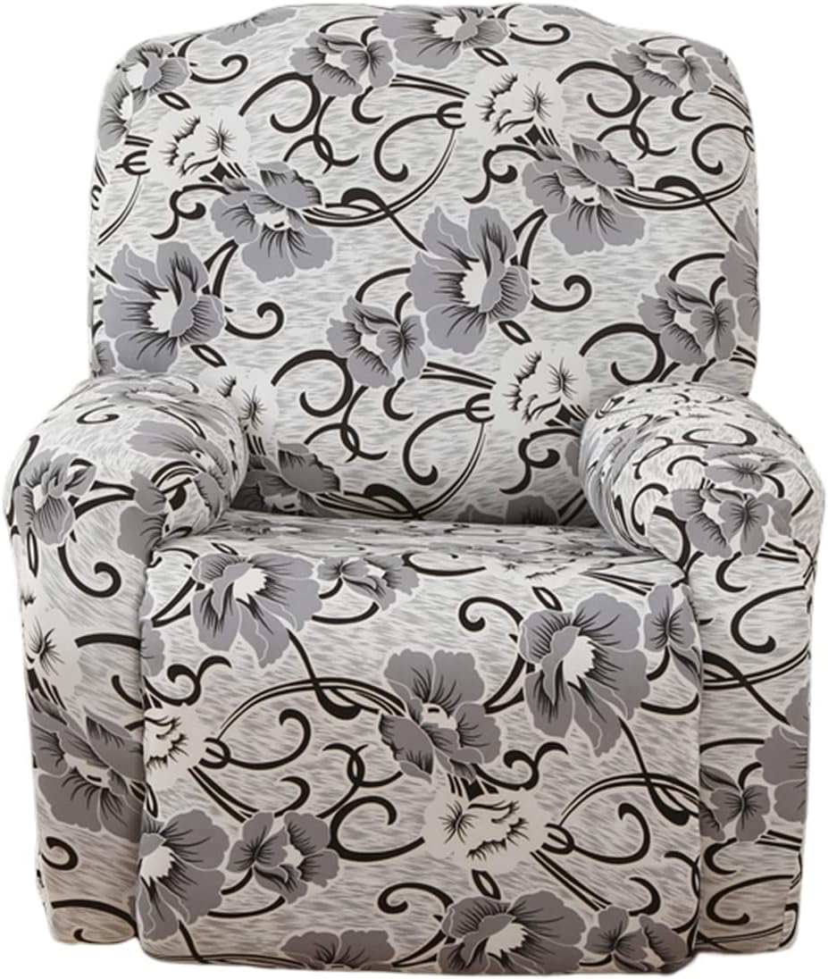 CRFATOP Funda elástica para sillón reclinable con bolsillos, estampado floral, funda reclinable individual de 4 piezas, funda para sofá reclinable