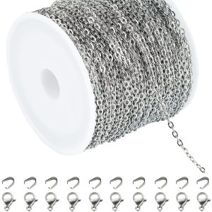 UMAOKANG Cadenas de joyería de plata de 65 pies para fabricación de joyas, carrete de eslabones de cadena de cable plano, manualidades, aretes, UMAOKANG Cadenas de joyería de plata de 65 pies para fabricación de joyas, carrete de eslabones de cadena de cable plano, manualidades, aretes,