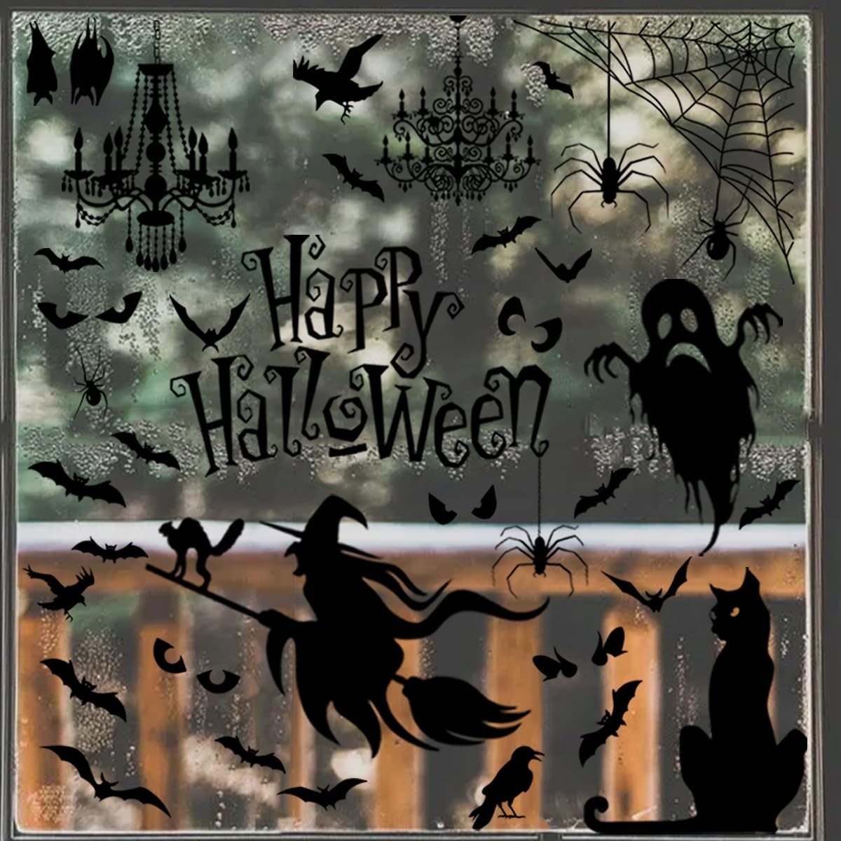 Silueta de Halloween para ventana, calcomanías de pared de silueta de Halloween, calcomanías de pared extraíbles de Halloween, decoración de
