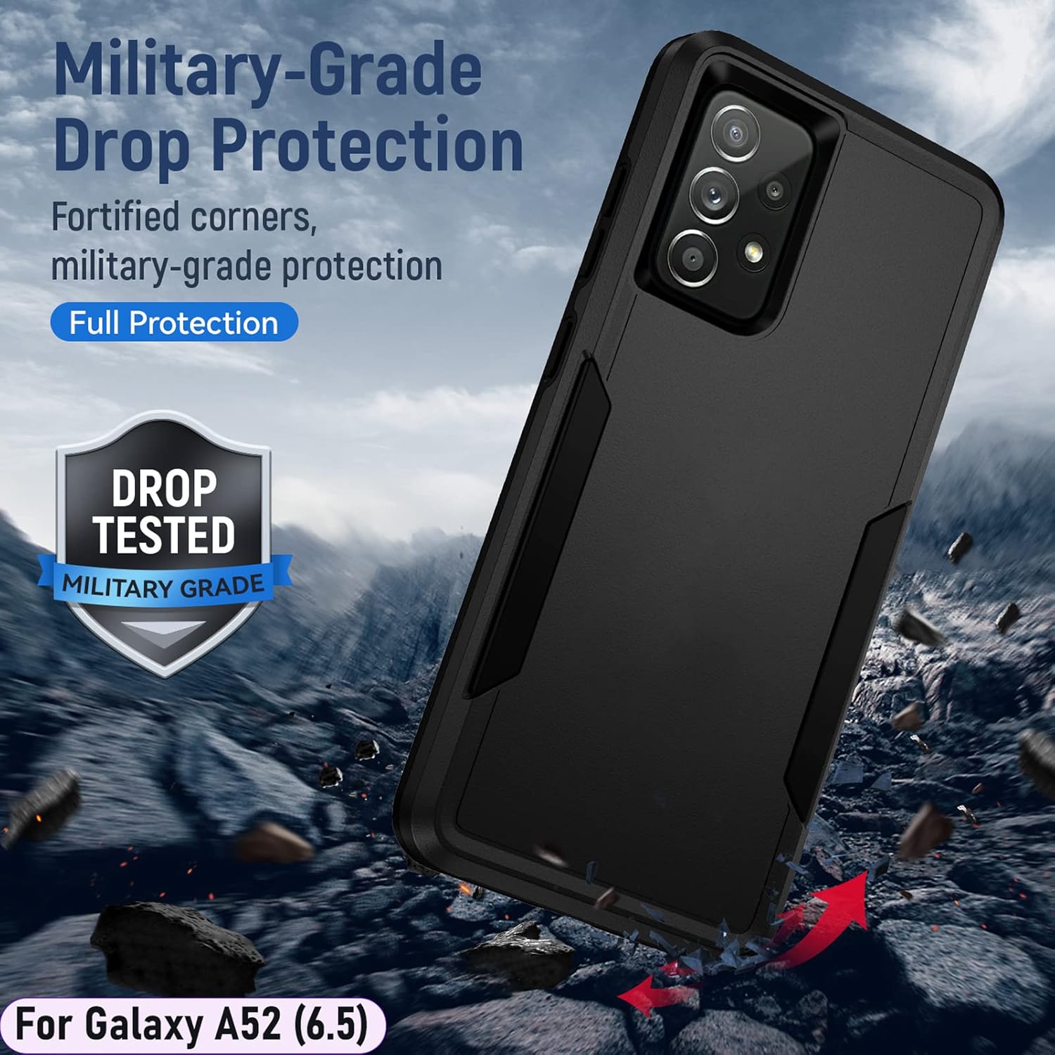 LMDAMZ Funda híbrida de doble capa para Galaxy A52 (5G) de 6.5 pulgadas de grado militar resistente a los golpes con 1 soporte magnético para