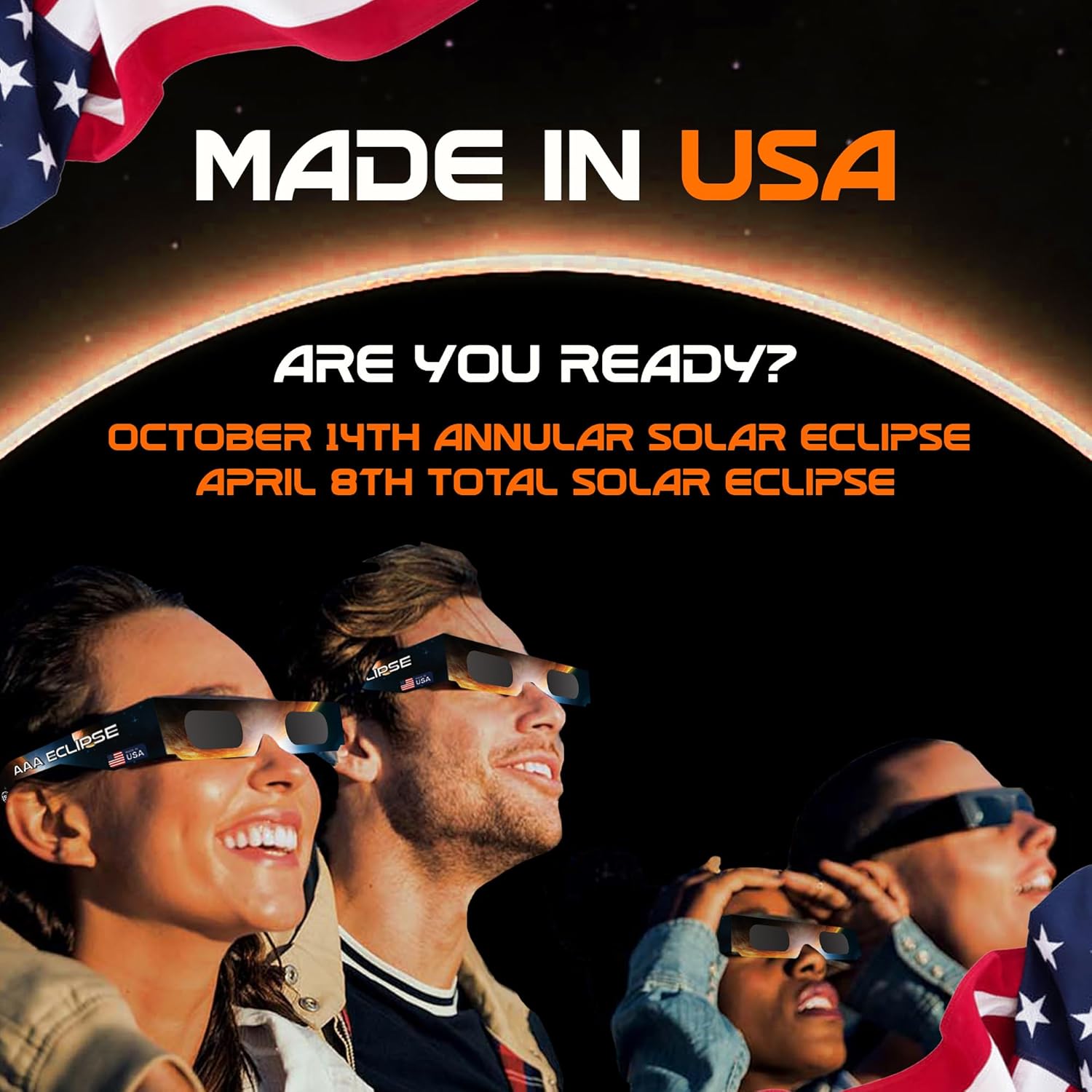 Paquete de 25 lentes para eclipse solar, aprobados por la AAS 2024, fabricados en Estados Unidos, con certificación ISO 12312-2 y lentes de visión