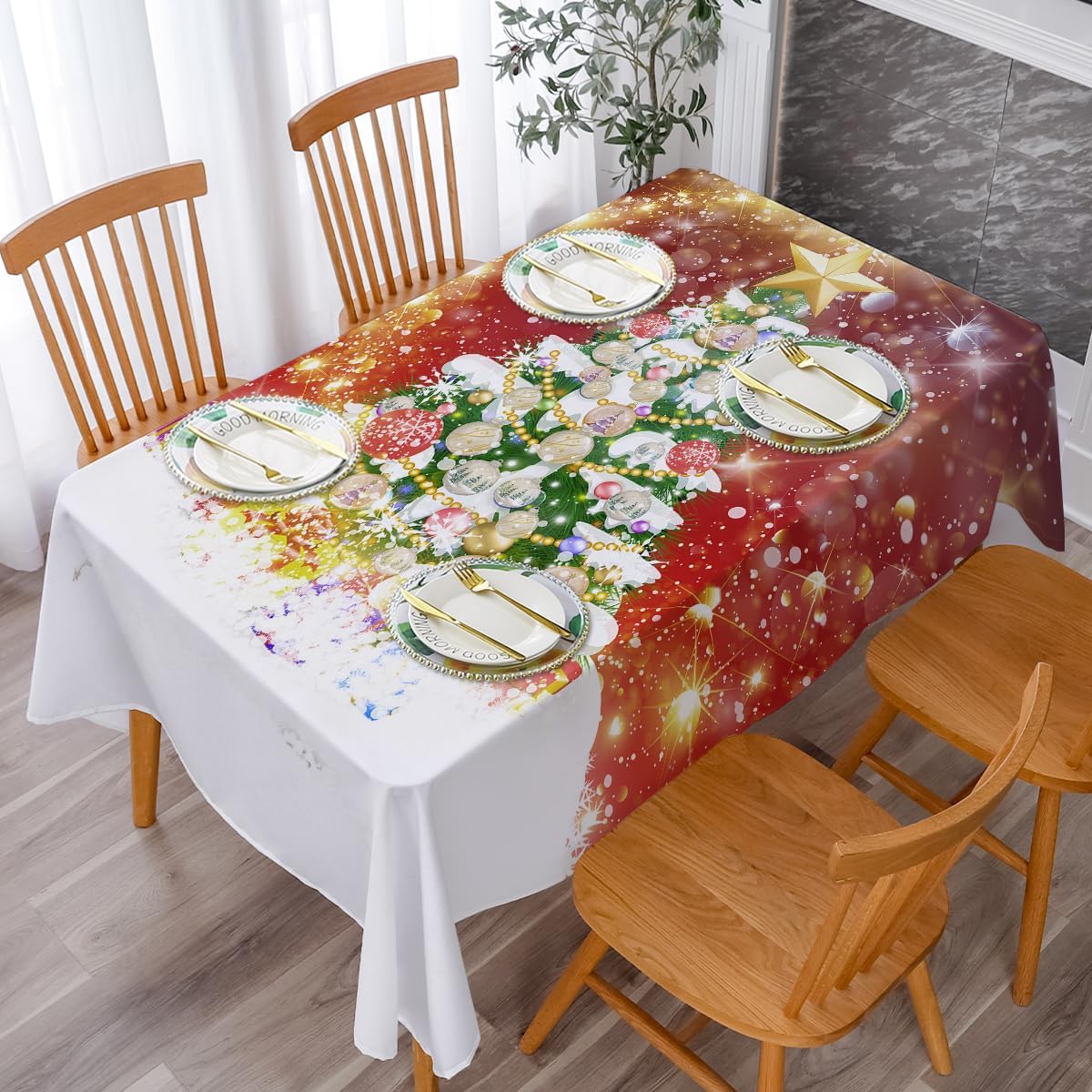 Lepuho – Mantel de Navidad rectangular de 60 x 84 pulgadas, color rojo, impermeable, resistente a las manchas y a las arrugas, lavable, para