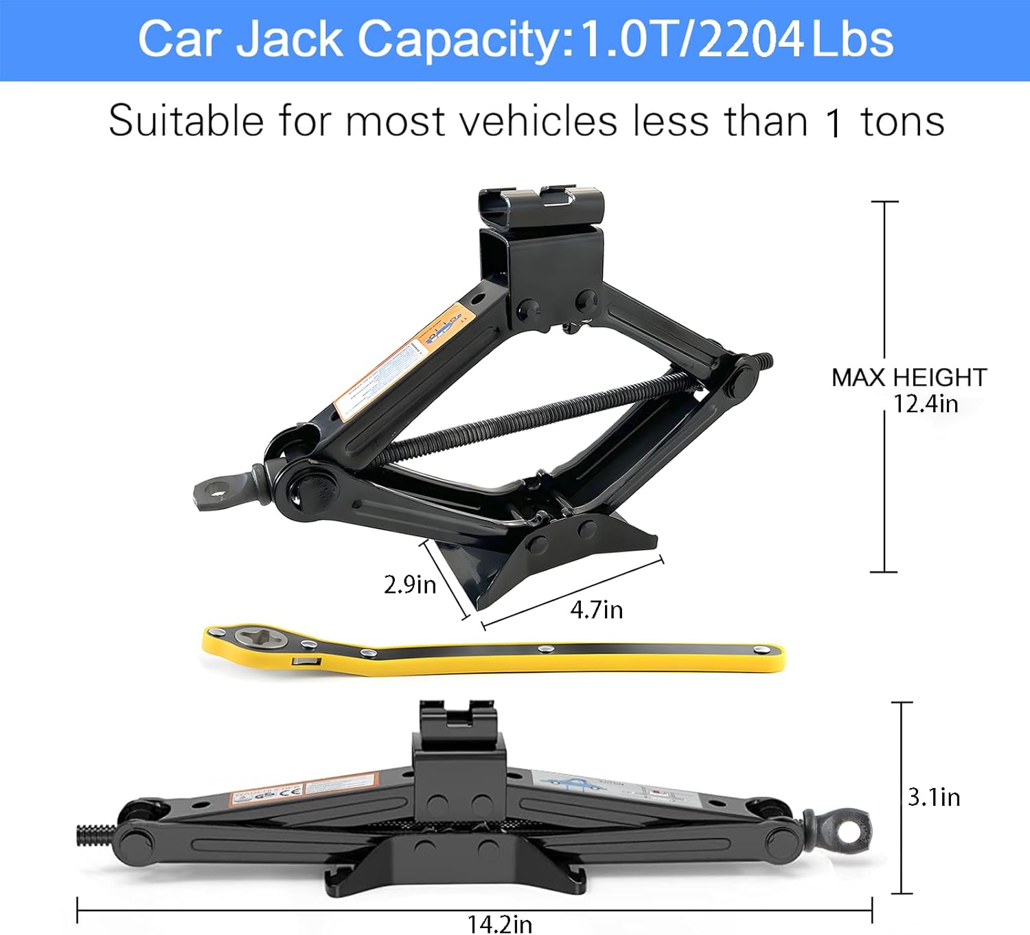 Gato de tijera para coche de 1 tonelada, kit de gato de coche resistente con llave de trinquete, kit de cambio de neumáticos para coche, SUV, MPV,