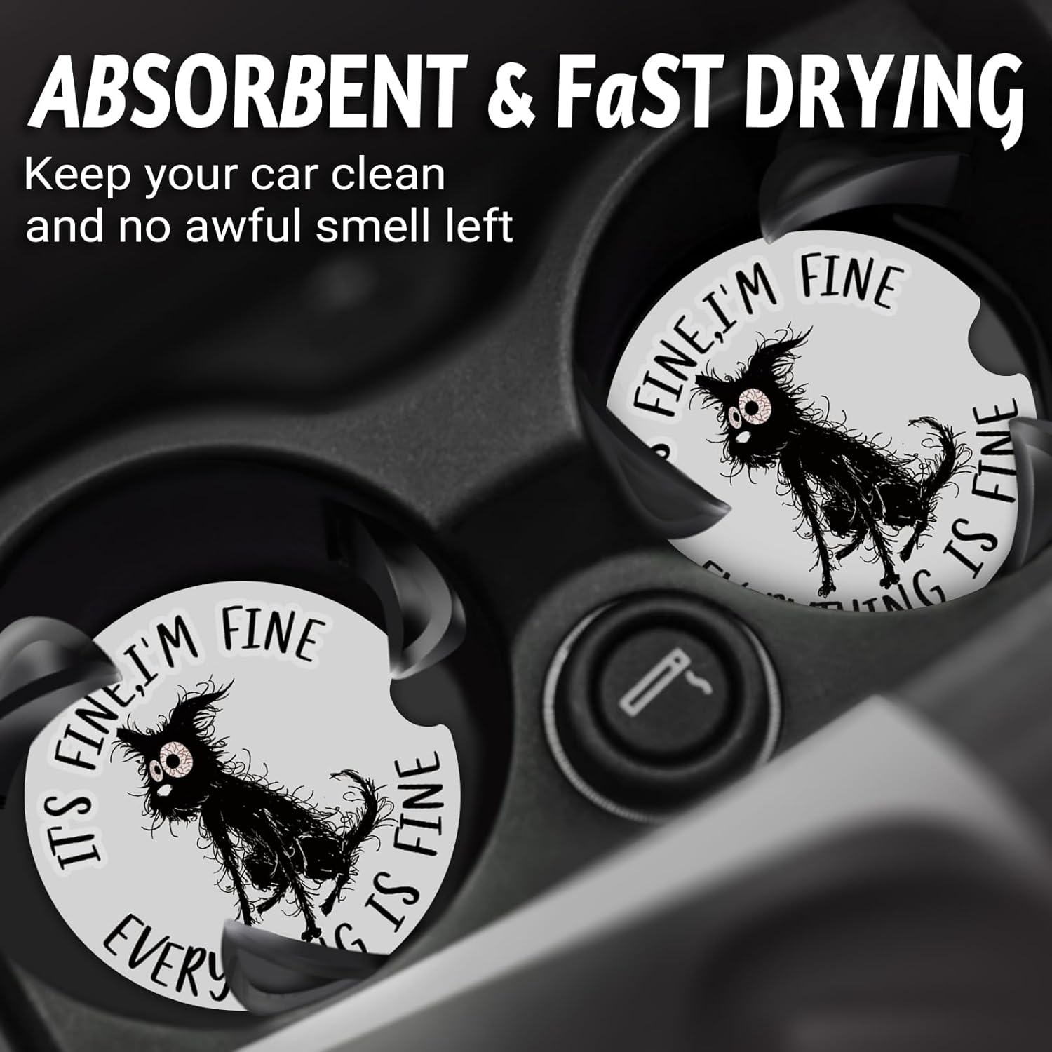 Posavasos de automóvil para portavasos de perro, bonitos accesorios de automóvil para el interior de las mujeres, 2 posavasos para automóvil,