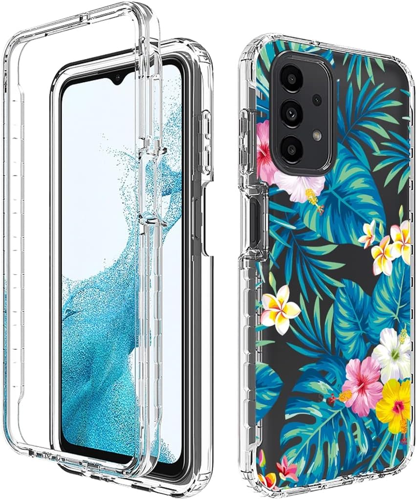 Funda para Galaxy A23, Samsung A23 SM-A235M con protector de pantalla de vidrio templado, funda protectora de TPU transparente floral a prueba de
