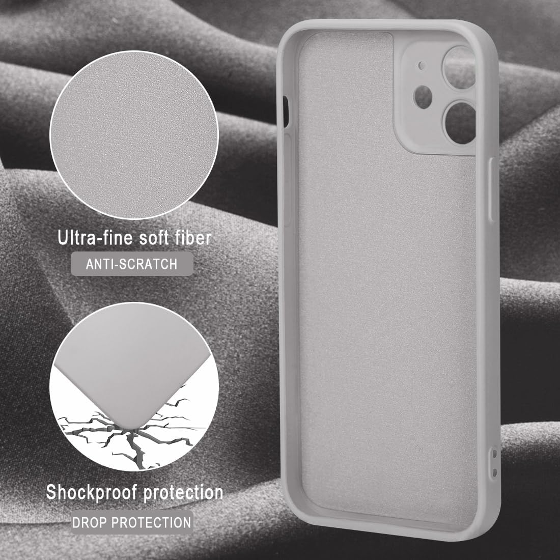 Starkitchen Funda de silicona para iPhone 12 con forro de microfibra suave y protección de lente (gris púrpura)