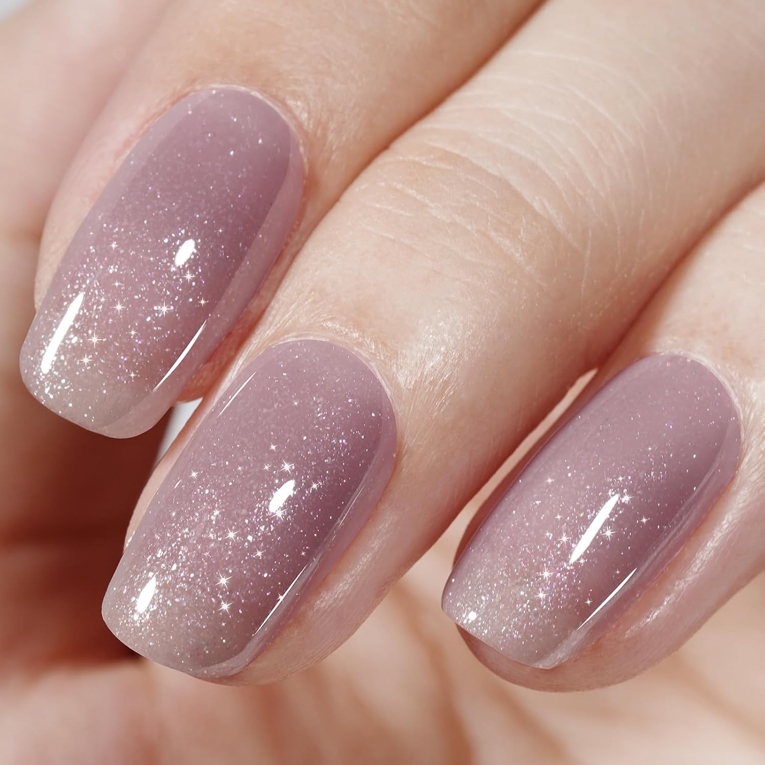 AILLSA Nude Shimmer – Esmalte de uñas en gel holográfico iridiscente malva, esmalte de gel traslúcido color morado neutro, esmalte de uñas