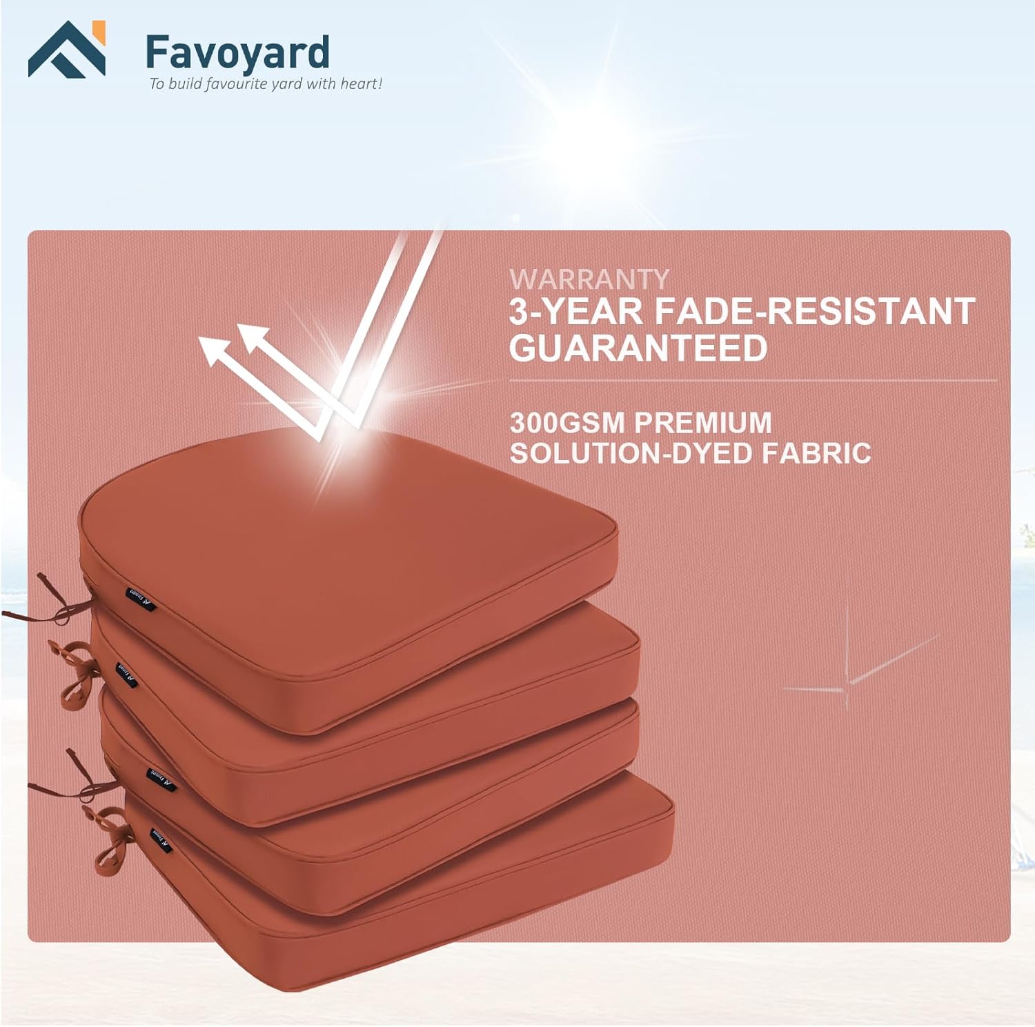 Favoyard Cojines para sillas de exterior de 17 x 16 x 2 pulgadas, juego de 4 cojines de asiento impermeables para muebles de patio con funda