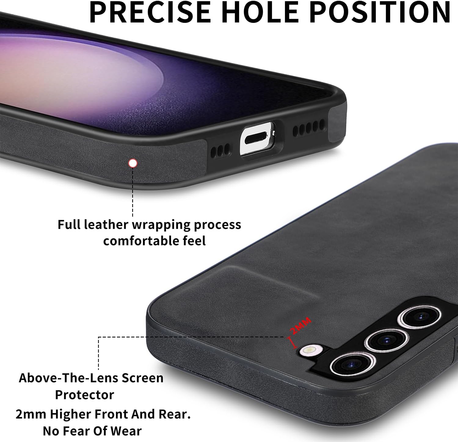 Asuwish Funda de teléfono para Samsung Galaxy S23 Plus S23+ 5G con protector de pantalla de vidrio templado y funda delgada de cuero suave,
