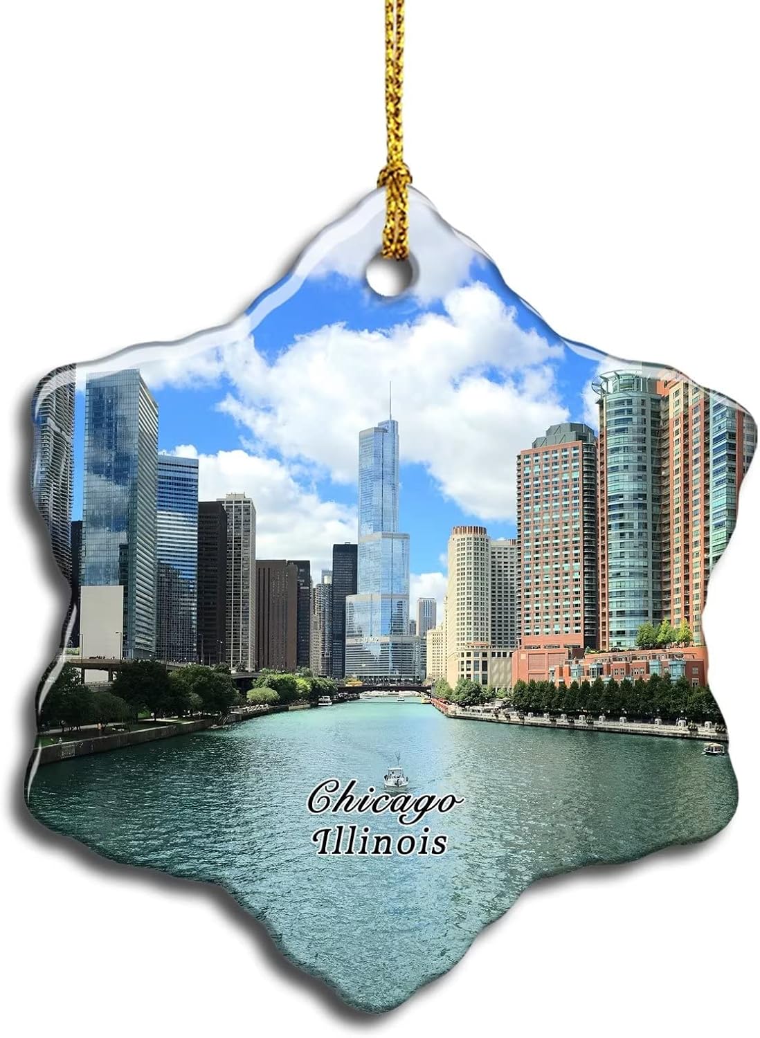 Illinois Chicago The Magnificent Mile River – Adornos personalizados para árbol de Navidad, regalos de recién casados, recuerdos de viaje de