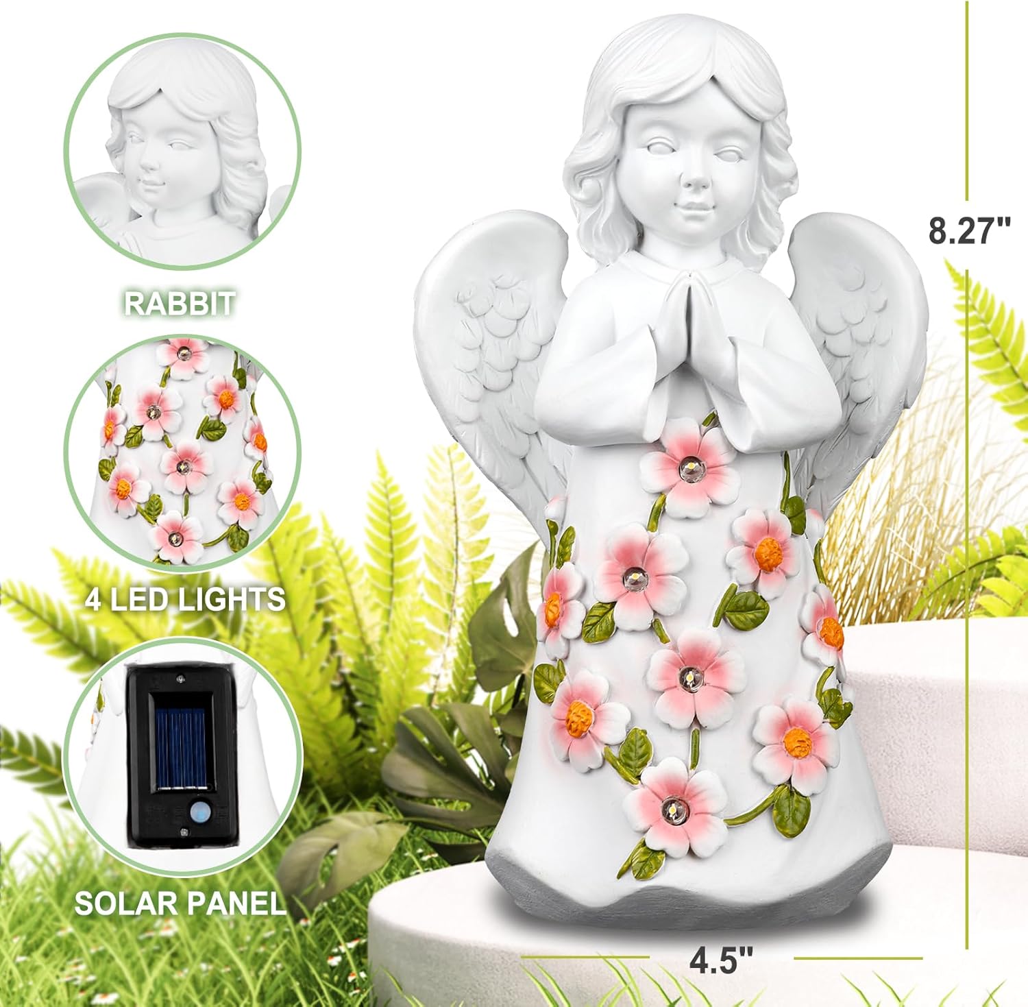 CrazyQueen Estatuas de ángulo para exteriores, decoración solar de jardín con luz, luz de ángel de la guarda, piedras conmemorativas para patio,
