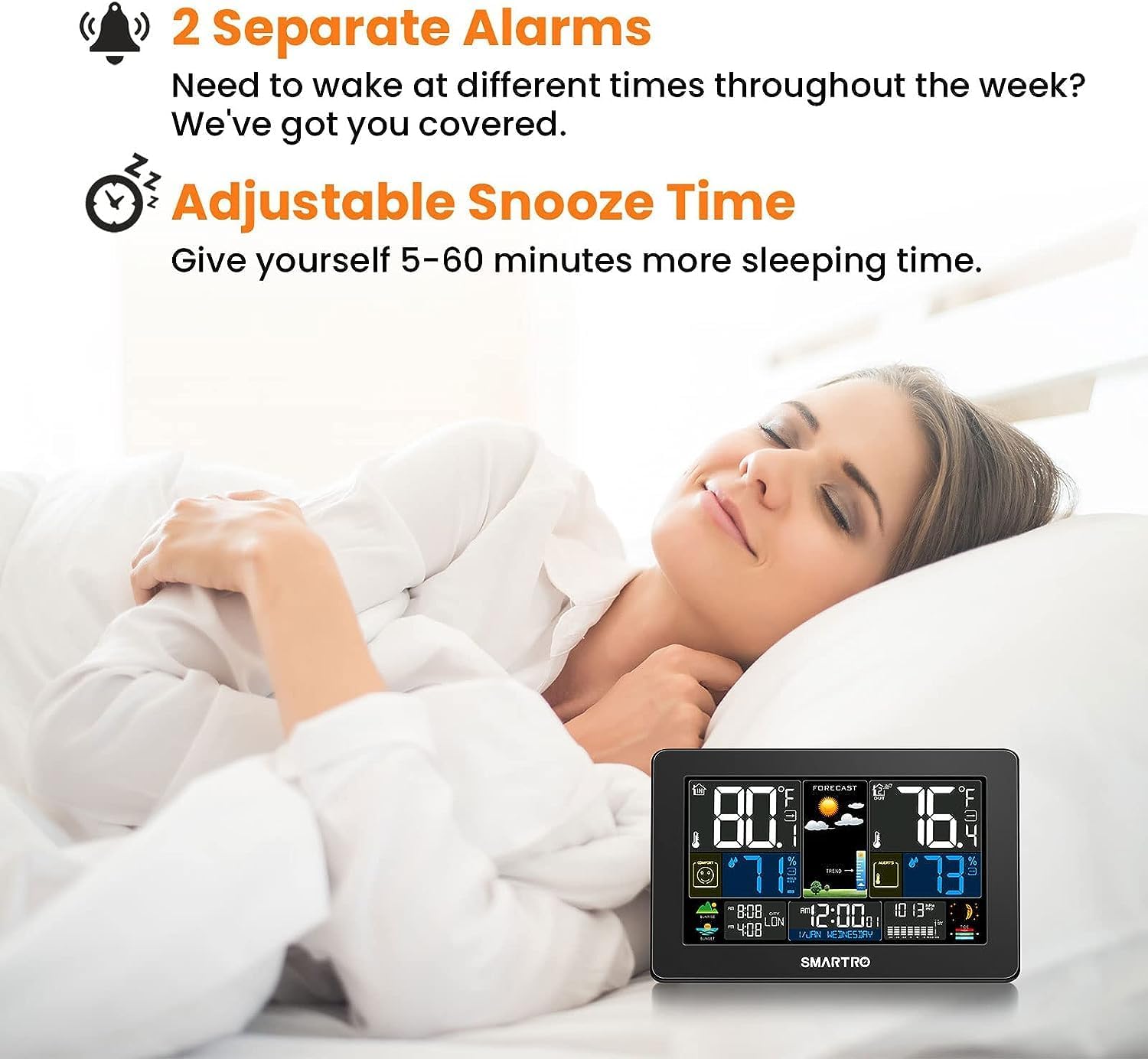 SMARTRO – Reloj despertador digital con puerto USB para carga, intensidad regulable