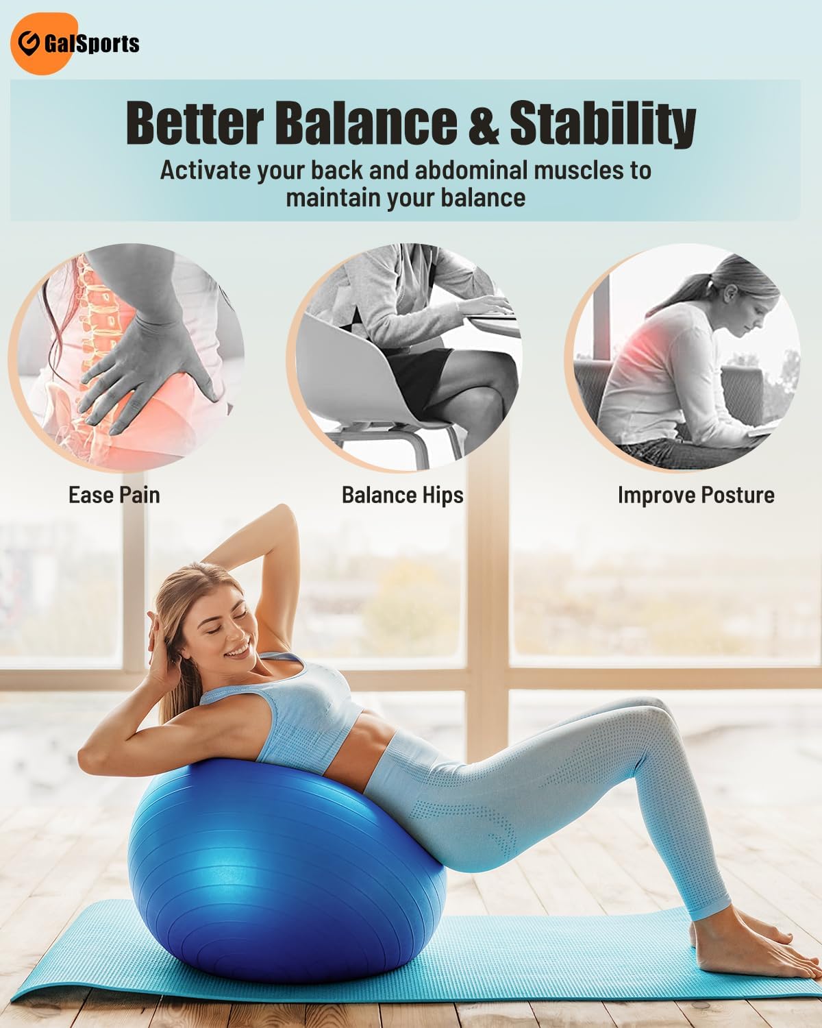 Yoga Ball Exercise Ball for Working Out, Anti-Burst and Slip Resistant Stability Ball, Swiss Ball for Physical Therapy, Exercise Ball Chair, Home