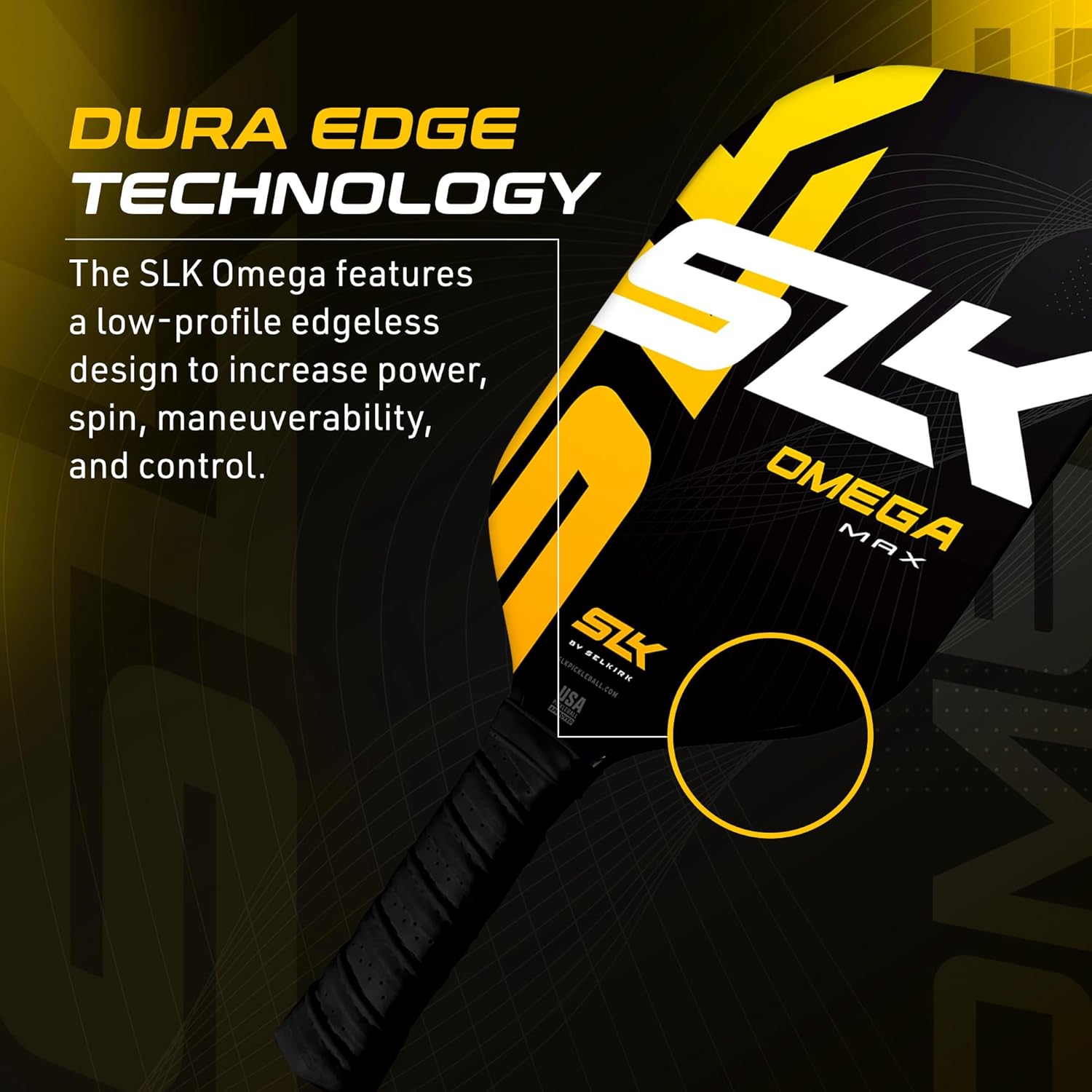 Selkirk SLK Omega Carbon Pickleball Paddle  Doble cara de carbono y fibra de vidrio con un núcleo de polímero Rev-Cor+  Rendimiento y tecnología