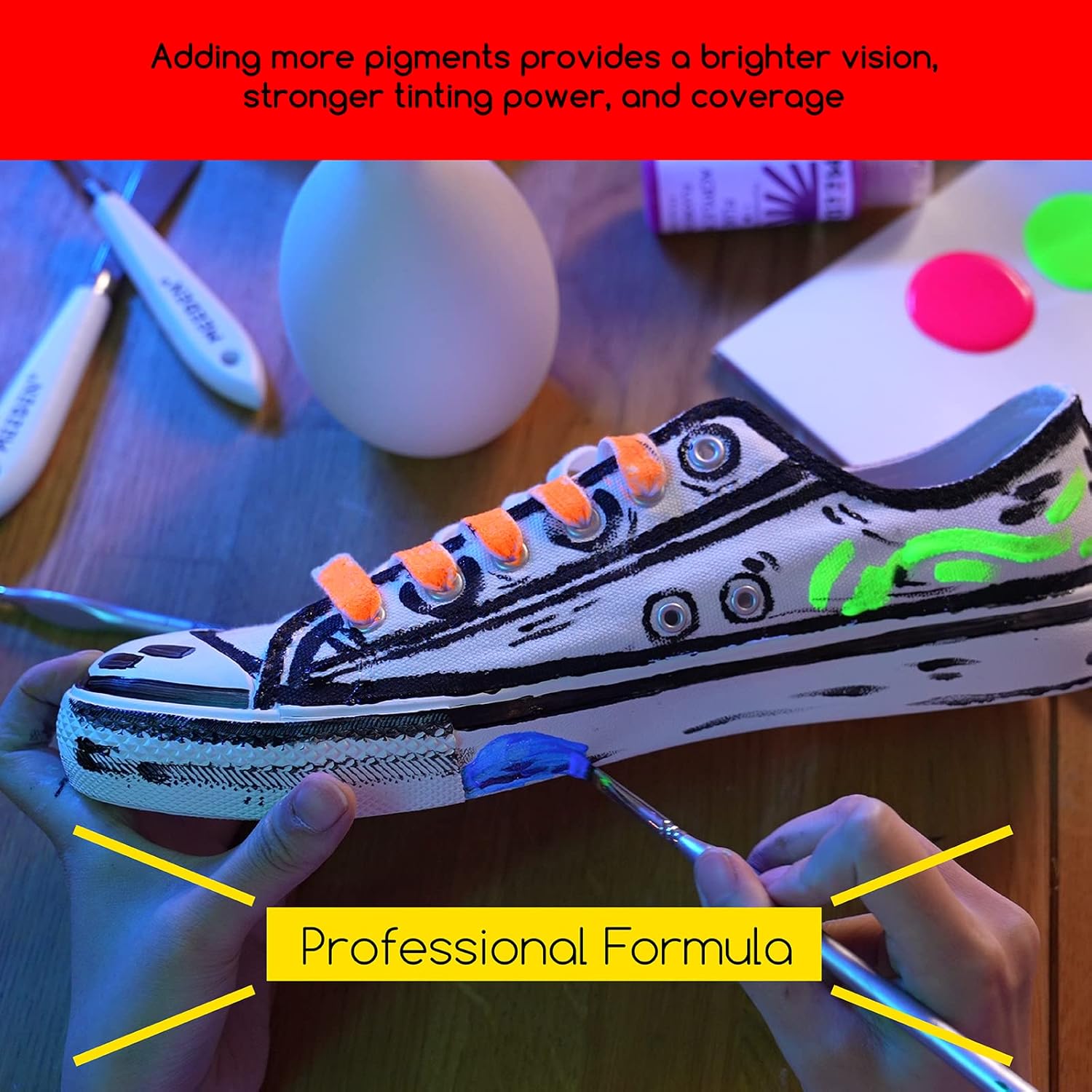 MEEDEN Juego de pintura acrílica fluorescente, 6 colores de alto flujo (2 onzas, 2.0 fl oz), acrílico líquido neón, pinturas que brillan en la