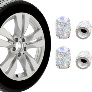 Ziciner 4 tapas de vástago de válvula de neumático, a prueba de polvo, hechas a mano con diamantes de imitación, atractivos accesorios exteriores de Ziciner 4 tapas de vástago de válvula de neumático, a prueba de polvo, hechas a mano con diamantes de imitación, atractivos accesorios exteriores de