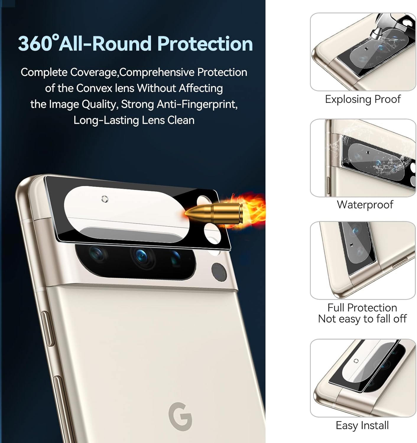 ivoler Paquete de 2+2 protectores de pantalla de vidrio templado para Google Pixel 8 Pro compatible con desbloqueo de huellas dactilares con