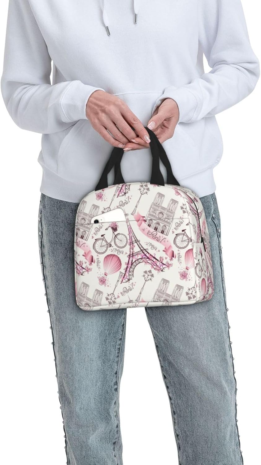Bolsa de almuerzo aislada París Torre Eiffel Rosa Enfriador Tote Reutilizable Lonchera Contenedor para Trabajo Oficina Viajes Picnic