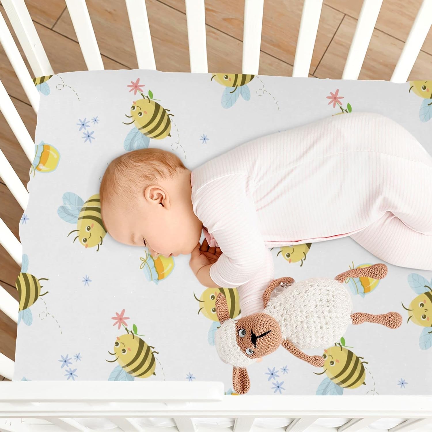 Sábanas bajeras ajustables para cuna, abejas de abejas melíferas amarillas, sábanas portátiles y elásticas para bebé niño, colchón suave y