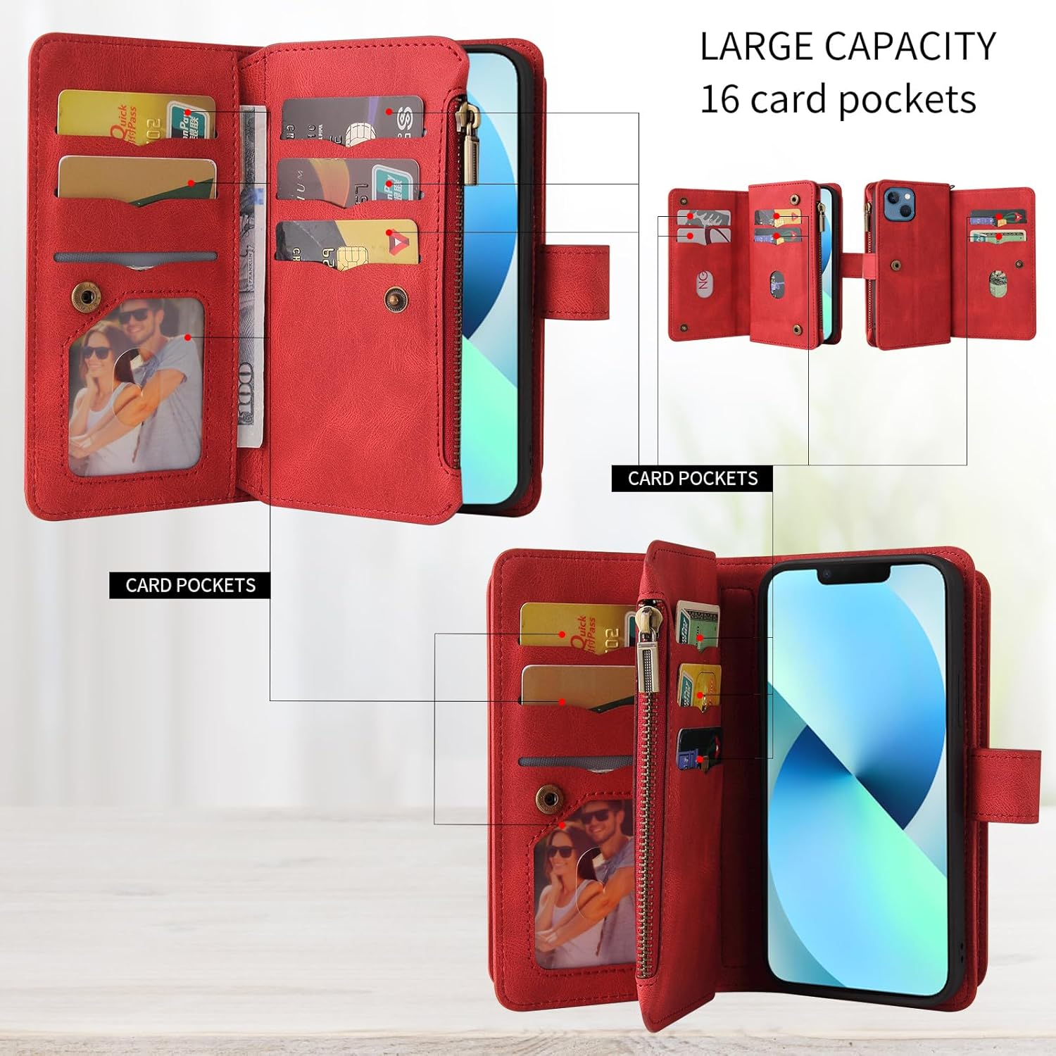 Asuwish Funda para iPhone 13 Mini de 5.4 pulgadas con protector de pantalla de vidrio templado y correa para la muñeca, tarjetero para celular