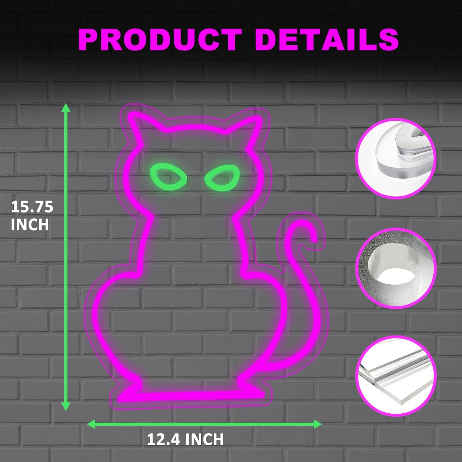 Letreros de neón de gato para decoración de pared, letrero de neón LED de gato morado alimentado por USB, decoración de mesa con luz LED de gato de