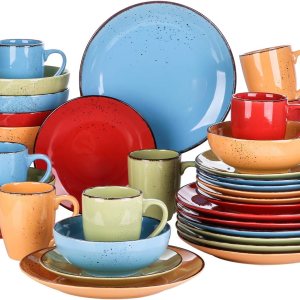 vancasso Navia – Juego de vajilla de cerámica, 32 piezas, platos de servicio con patrón de puntos de gres con platos llanos, platos de ensalada, vancasso Navia – Juego de vajilla de cerámica, 32 piezas, platos de servicio con patrón de puntos de gres con platos llanos, platos de ensalada,