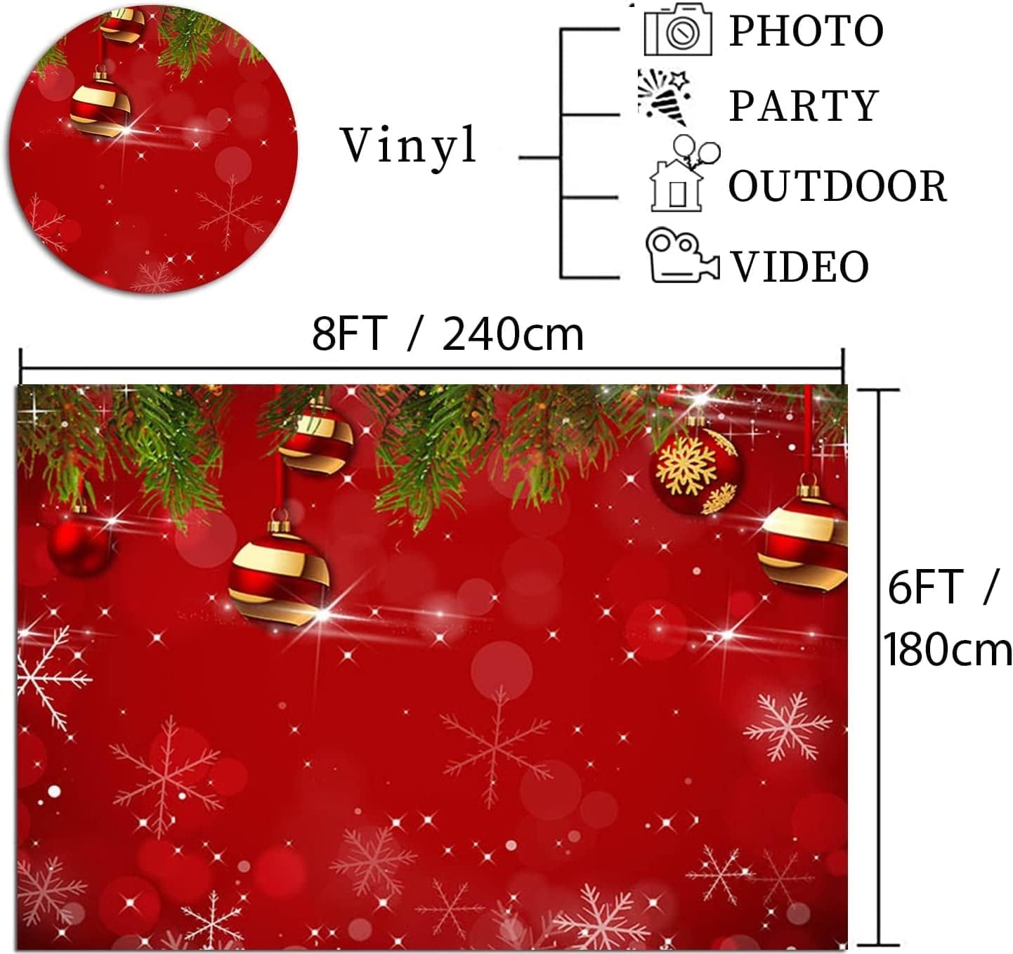 Fondo de fotografía de vinilo rojo de 8 x 6 pies para fotografía de Navidad, fiesta de vacaciones de invierno, fondo fotográfico, Año Nuevo,