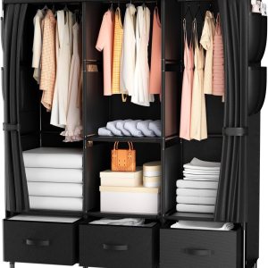 LOEFME Armario portátil, armario para colgar ropa con 3 cajones y varillas para colgar, armarios portátiles de 47 x 15.7 x 67 pulgadas para LOEFME Armario portátil, armario para colgar ropa con 3 cajones y varillas para colgar, armarios portátiles de 47 x 15.7 x 67 pulgadas para