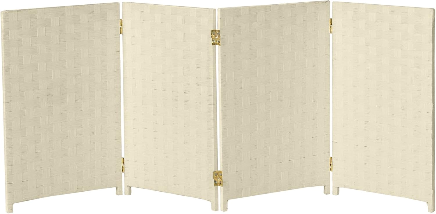 Red Lantern Pantalla plegable de fibra tejida corta de 2 pies – 4 paneles – Crema