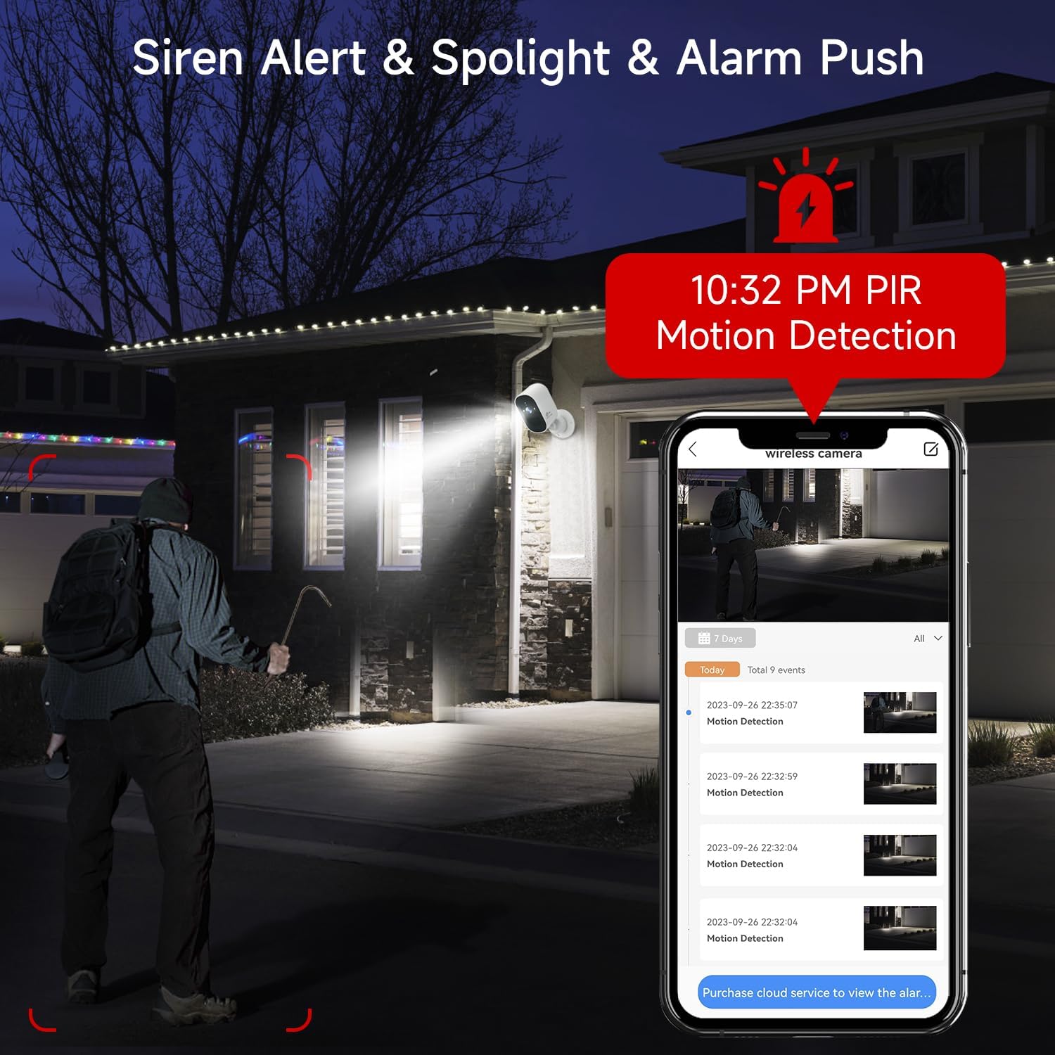 XVIM Cámara de seguridad inalámbrica de 4 MP para exteriores, cámara de seguridad para el hogar con batería de 2.5 K con visión nocturna de foco,