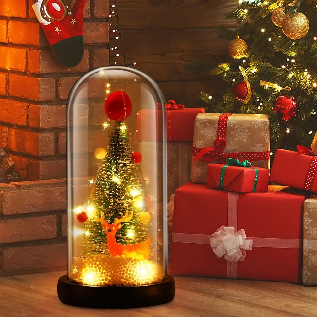 Pgttzpoly Árbol de Navidad LED en cúpula de cristal, árbol de Navidad en cúpula de cristal con cadena de luces LED para niños o mujeres en Navidad,