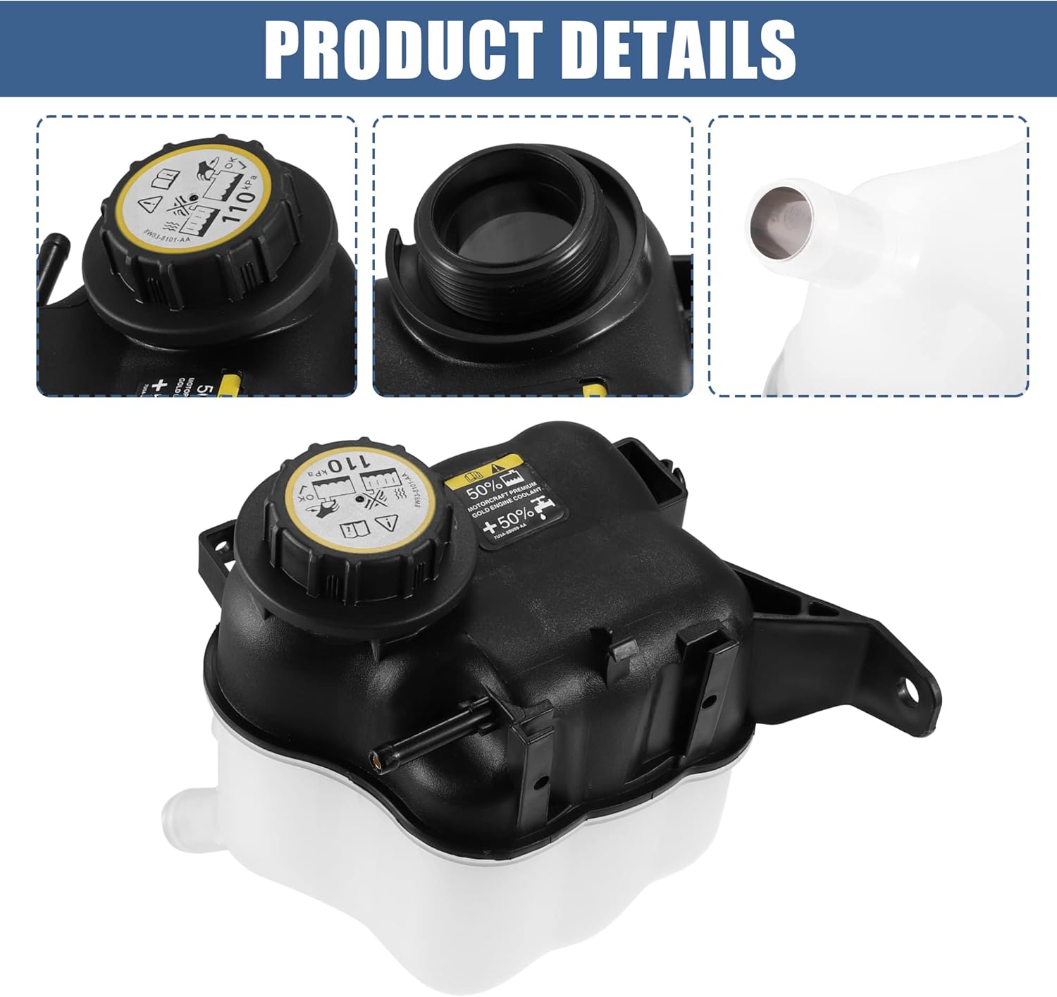 X AUTOHAUX 1 juego de depósito de tanque de botella de desbordamiento de líquido refrigerante con tapa para Ford Explorer 2011-2019 Taurus 2008-2019
