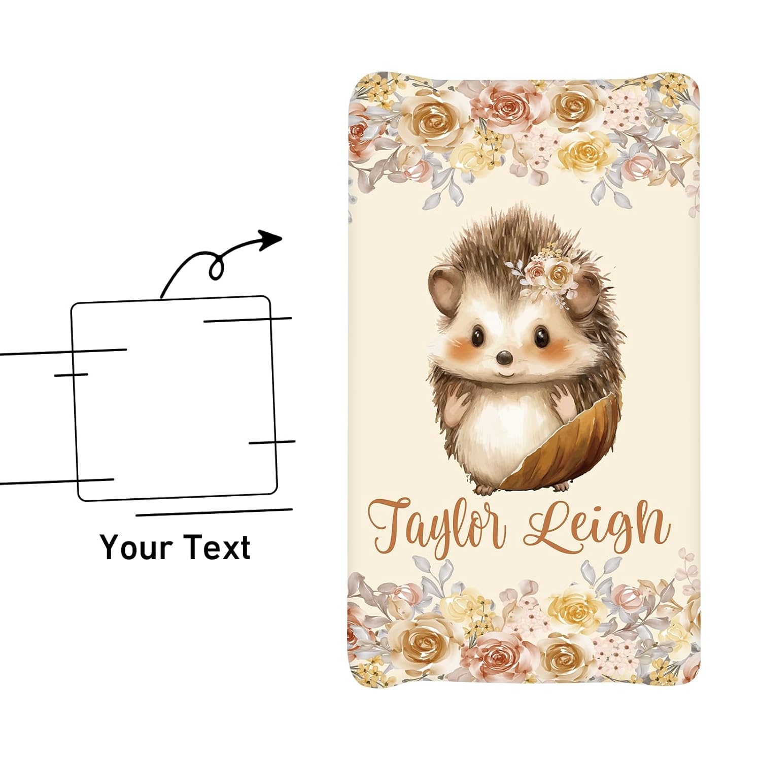 Funda para cambiador personalizada con impresiones de erizo almohadilla para orina de bebé de 2 piezas con nombre de bebé, sábanas portátiles