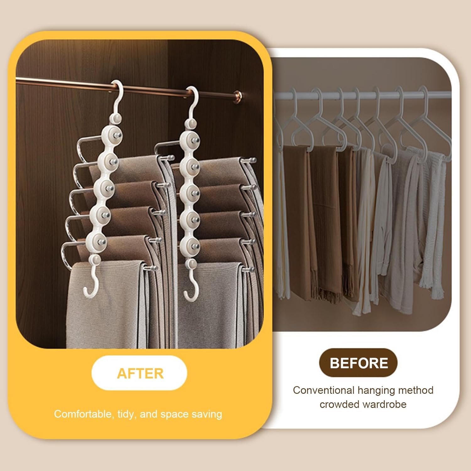 Worparsen Rotatable Tie Organizer Foldable Pants Hanger Hanging Space Saving Holder Trousers Storage Shelf Closet Organizer Yellow
