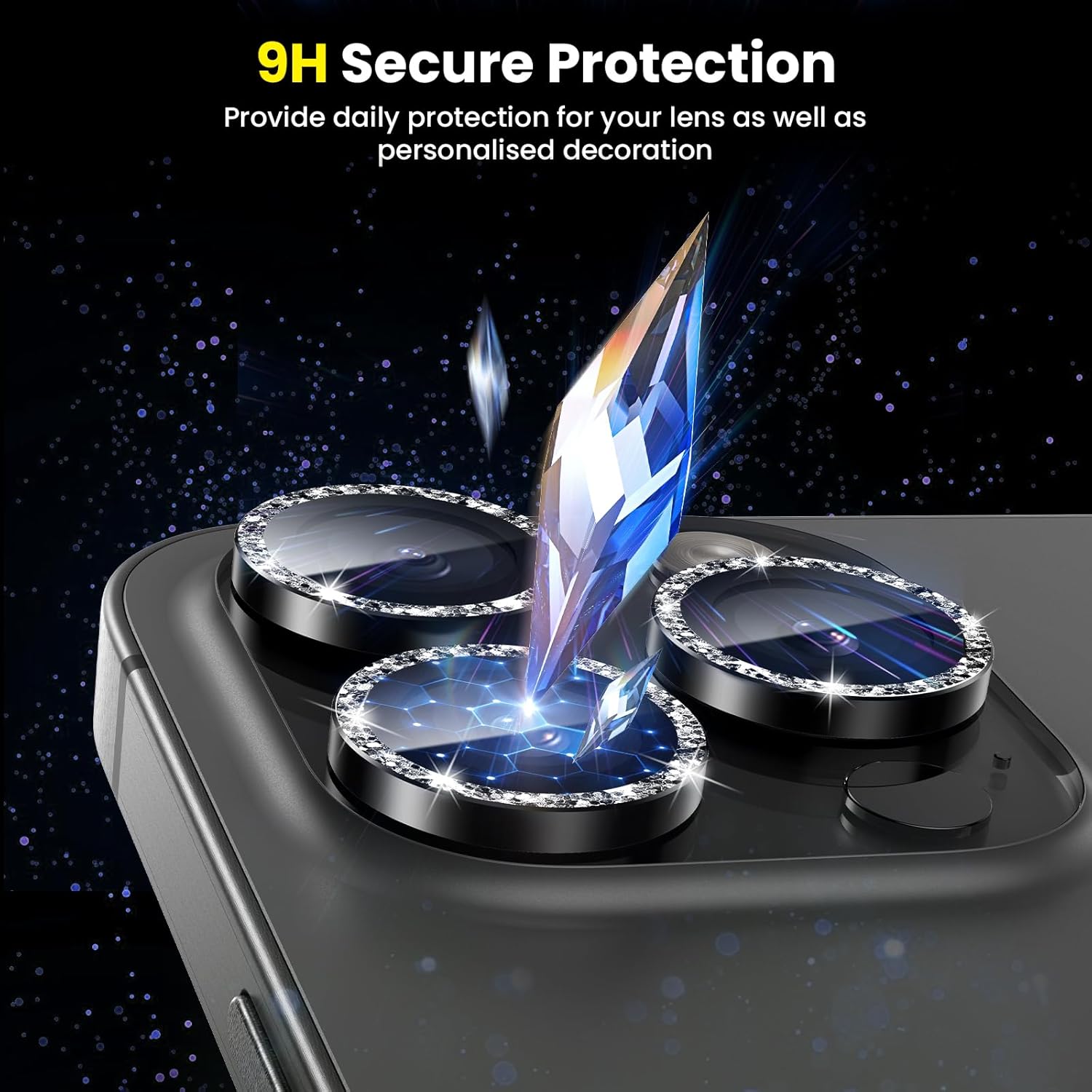 Tensea Protector de lente de cámara para iPhone 15 ProiPhone 15 Pro Max, protector de pantalla de vidrio templado 9H, anillo individual de metal