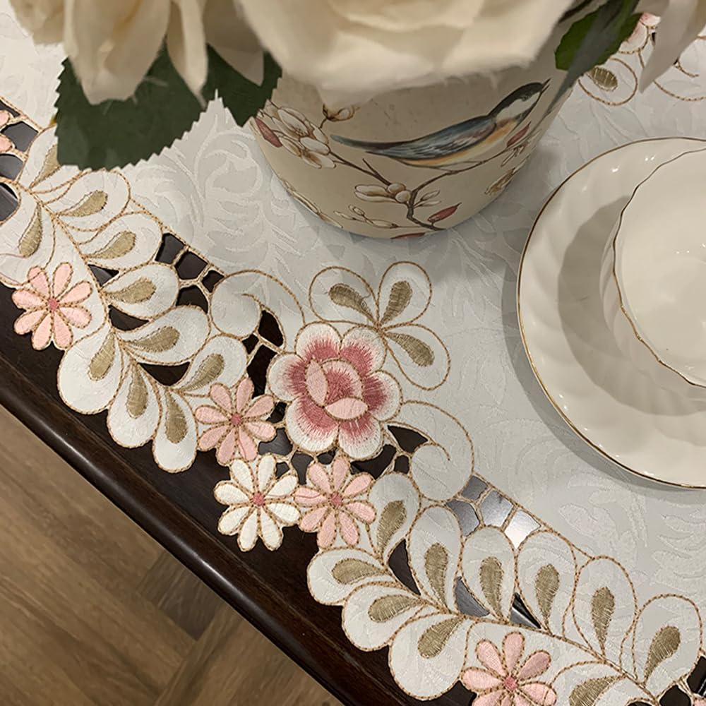 Mantel cuadrado de tela de damasco resistente a las manchas, mantel de encaje bordado de flores, pequeño mantel lavable para comedor, cocina,