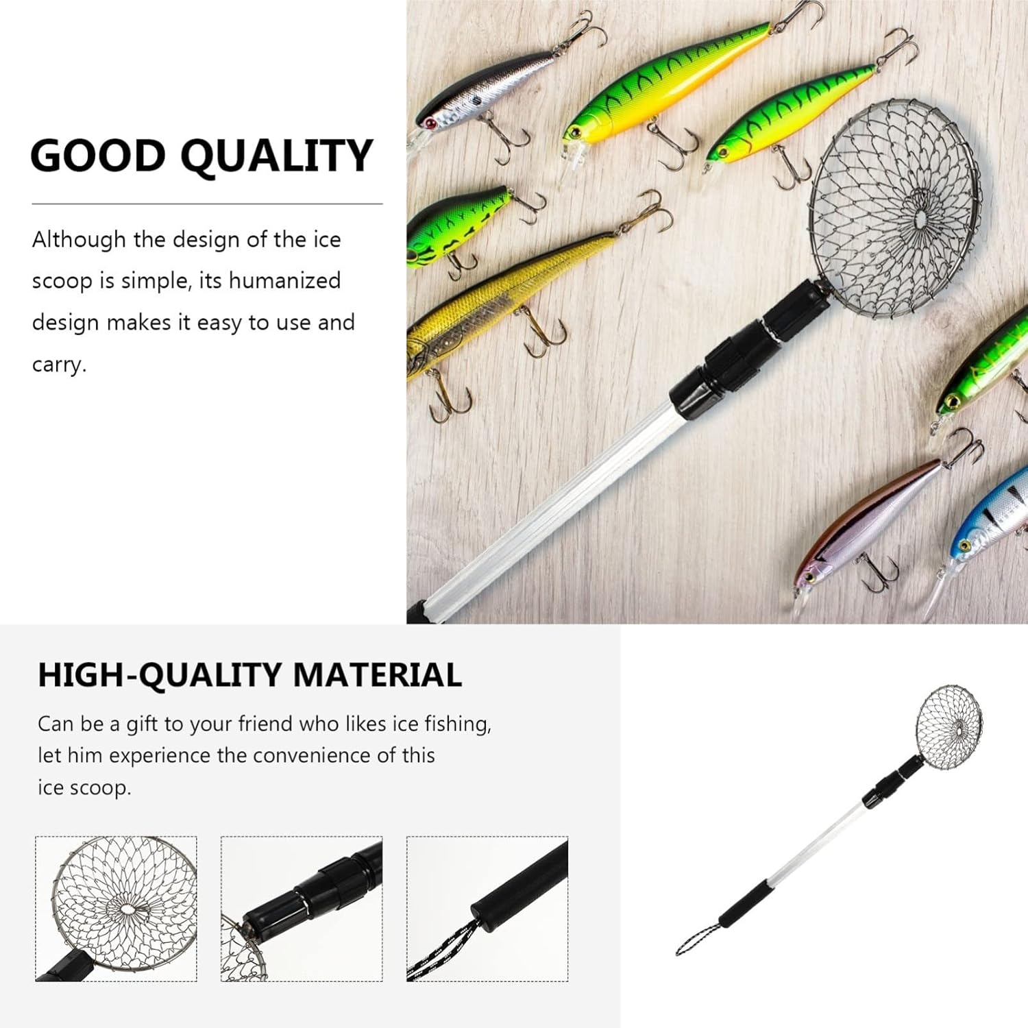BESPORTBLE Cuchara de pesca de hielo de metal pala de pesca de hielo plegable de plástico desmontable S