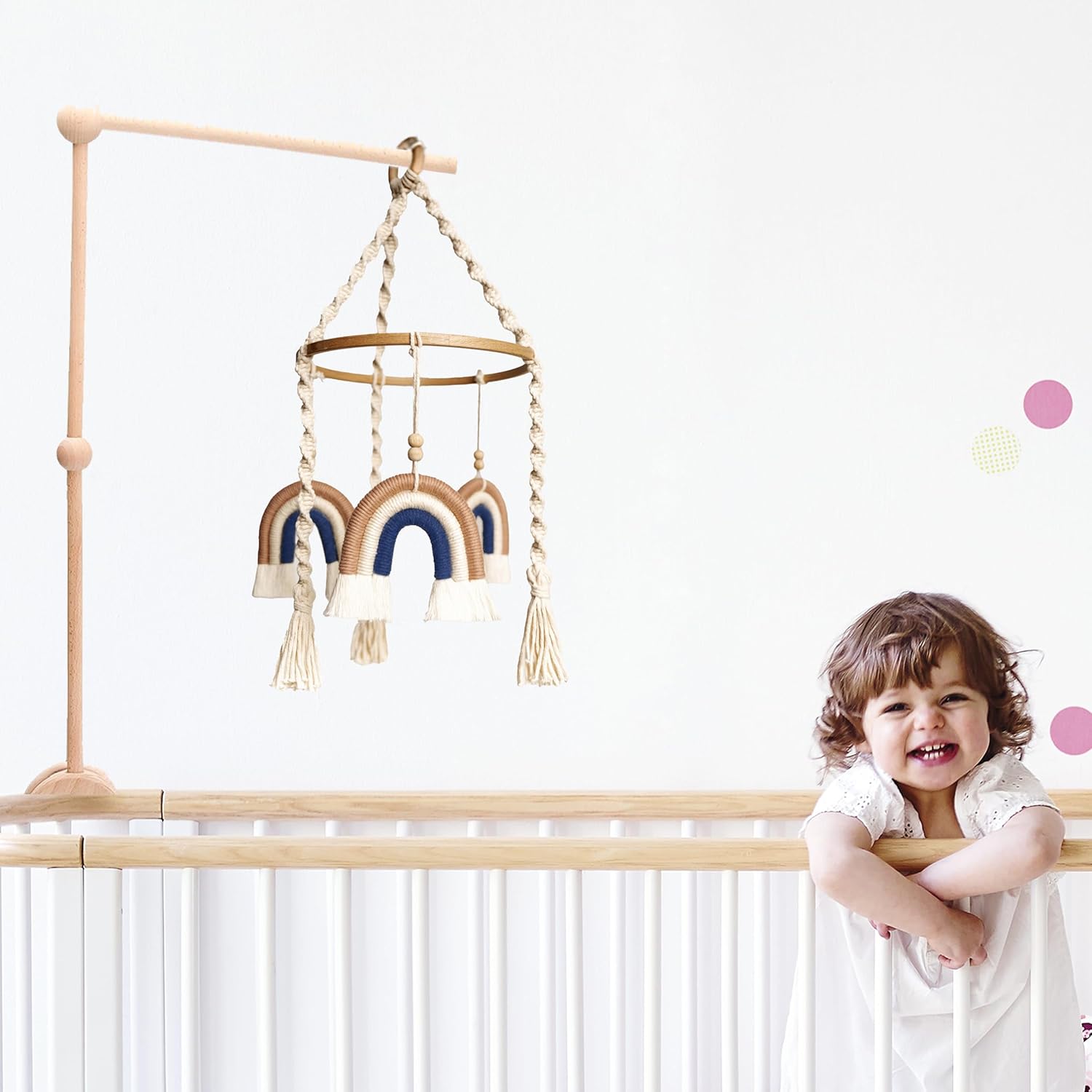 Móvil para cuna, móvil de bebé arcoíris, móvil hecho a mano para cuna, móvil de macramé para cuna, móvil de cuna bohemio, móvil de cuna natural para