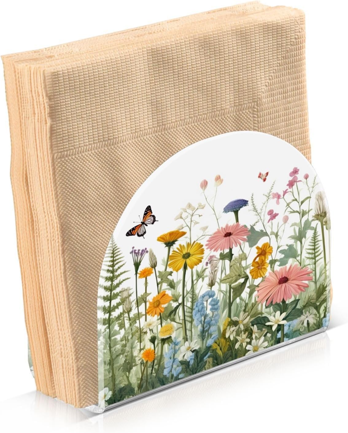 Napkin Holder Vivid Flowers and Butterfly Napkin Holders for Tables, Clear Acrylic Napkin Holders Cocktail Napkin Holder for Kitchen Restaurant Bar