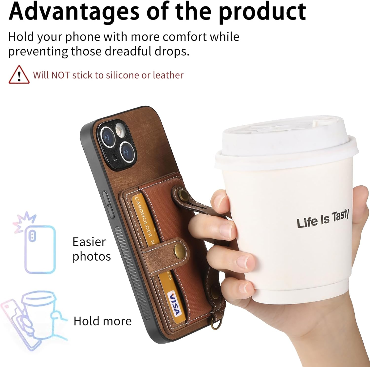 Asuwish Funda de teléfono para iPhone 15 de 6.1 pulgadas con protector de pantalla de vidrio templado y correa de muñeca, soporte delgado para