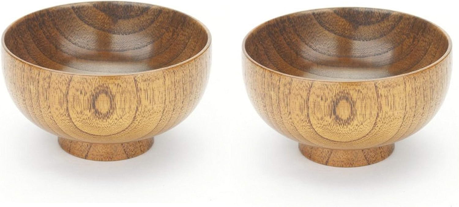 JapanBargain 1653 – Juego de 2 cuencos de madera estilo zen japonés, cuenco de arroz para sopa de miso, sopa, postre, ensalada y aperitivos