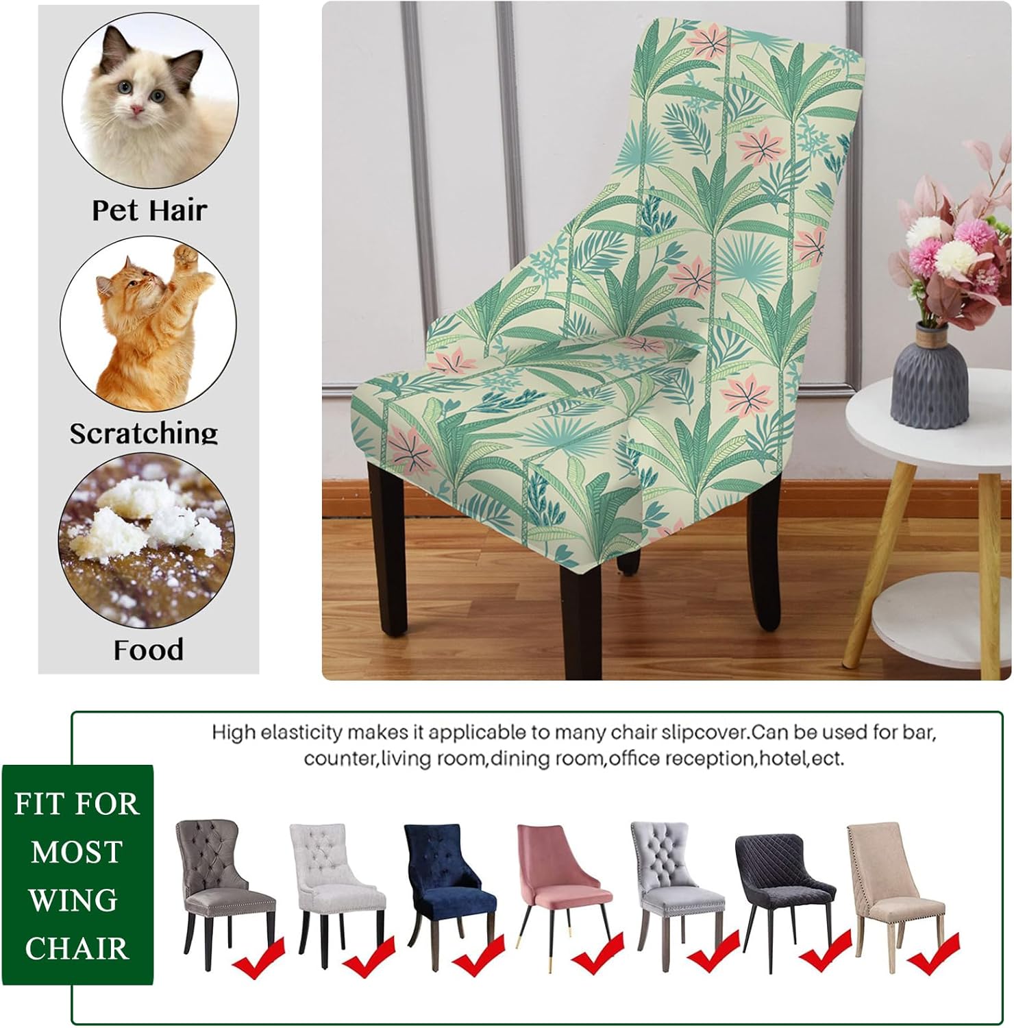 CRFATOP Funda elástica para silla lateral con respaldo de ala, funda estampada para silla de acento lavable, funda reutilizable para silla de